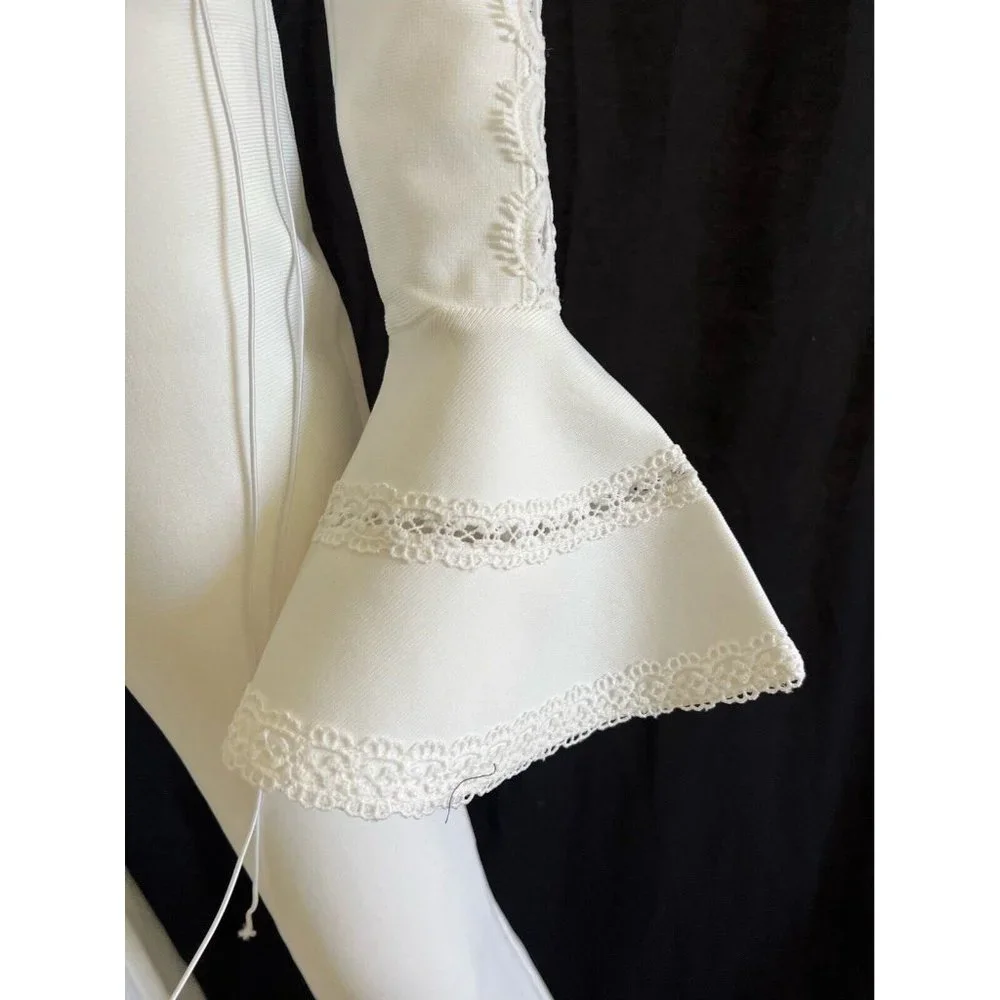 Women's Suit Matching Set 2 Pieces White Top + Flare Pants M - Picture 10 of 12